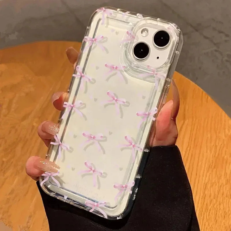 ピンクハートリボン柄スマホケース