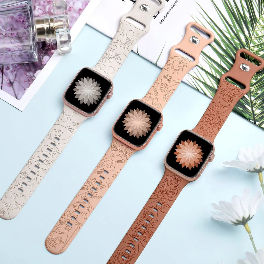 花柄刻印入りApple Watchバンド