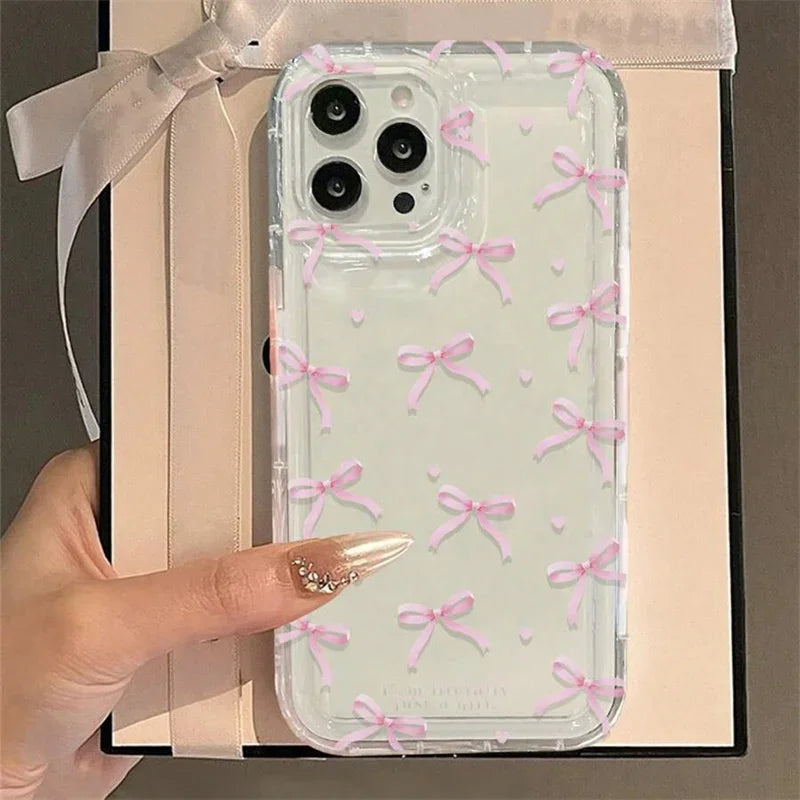 ピンクハートリボン柄スマホケース